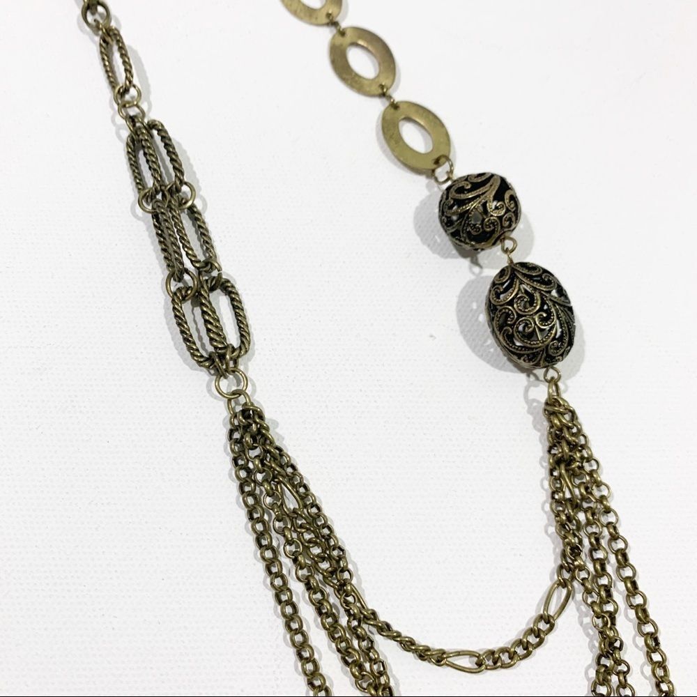 NECKLACE Gold Tone Multi Style Asymmetrical Chain - Picture 7 of 7